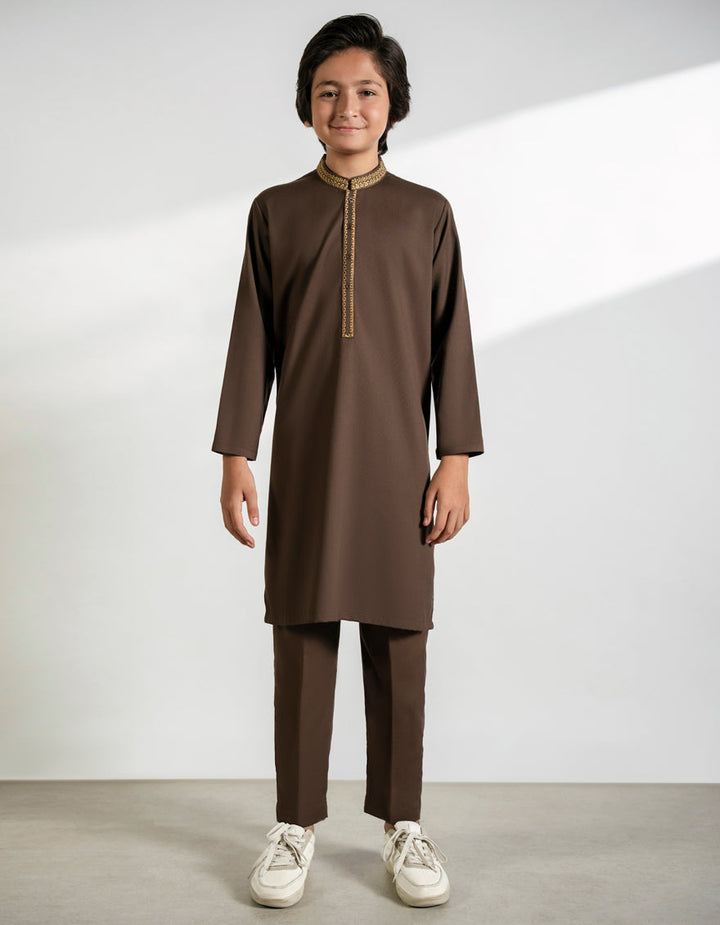 Blended Brown Kurta Trouser - J. Junaid Jamshed