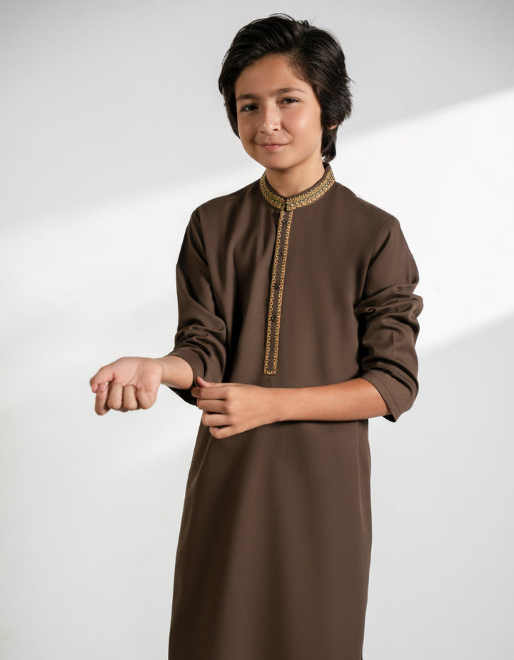 Blended Brown Kurta Trouser - J. Junaid Jamshed