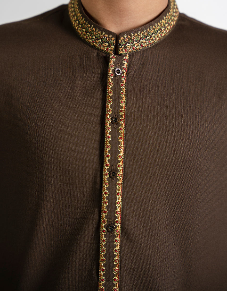 Blended Brown Kurta Trouser - J. Junaid Jamshed