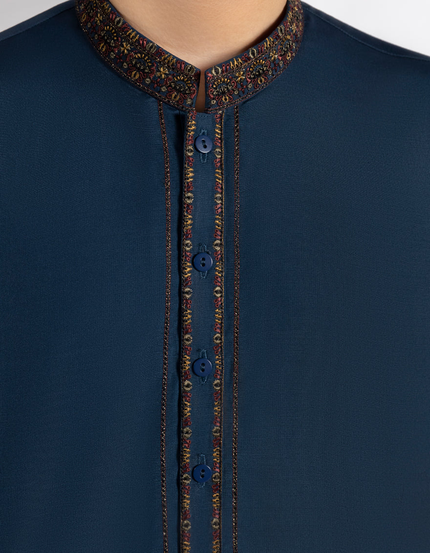 Blended Teal Kurta Trouser - J. Junaid Jamshed