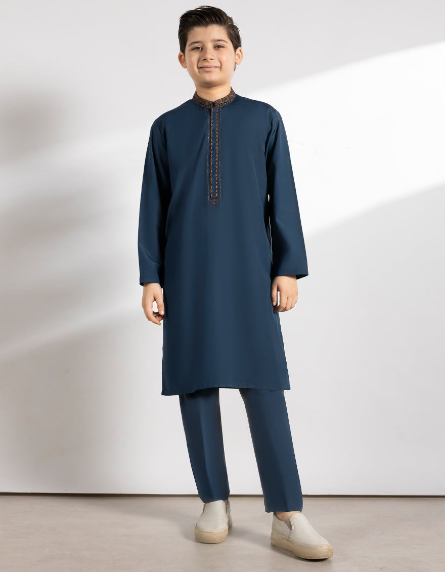 Blended Teal Kurta Trouser - J. Junaid Jamshed