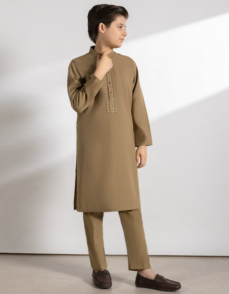 Blended Light Brown Kurta Trouser - J. Junaid Jamshed