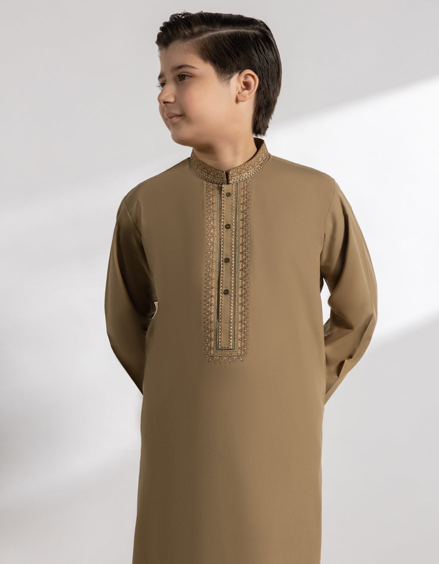 Blended Light Brown Kurta Trouser - J. Junaid Jamshed