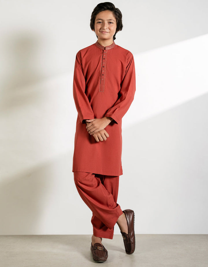 Blended Tangerine Shalwar Kameez - J. Junaid Jamshed