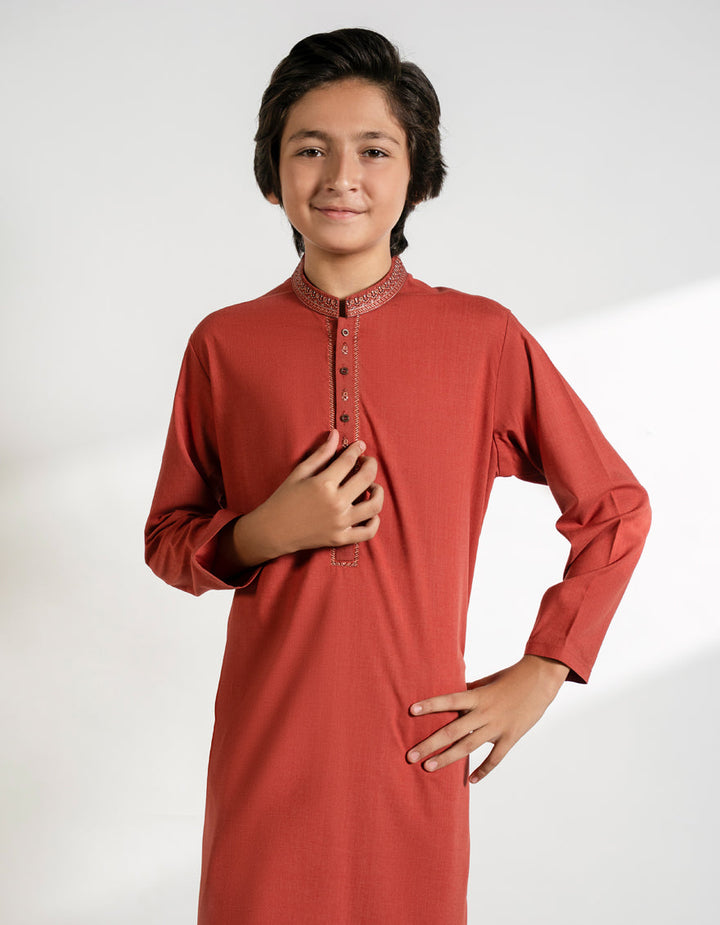 Blended Tangerine Shalwar Kameez - J. Junaid Jamshed