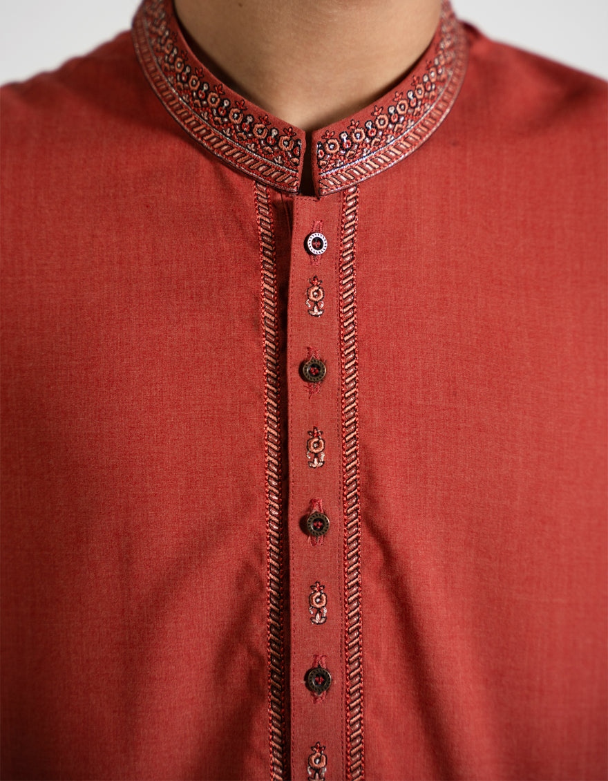Blended Tangerine Shalwar Kameez - J. Junaid Jamshed