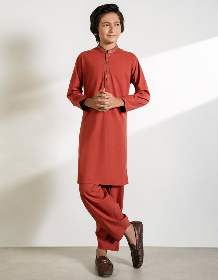 Blended Tangerine Shalwar Kameez - J. Junaid Jamshed