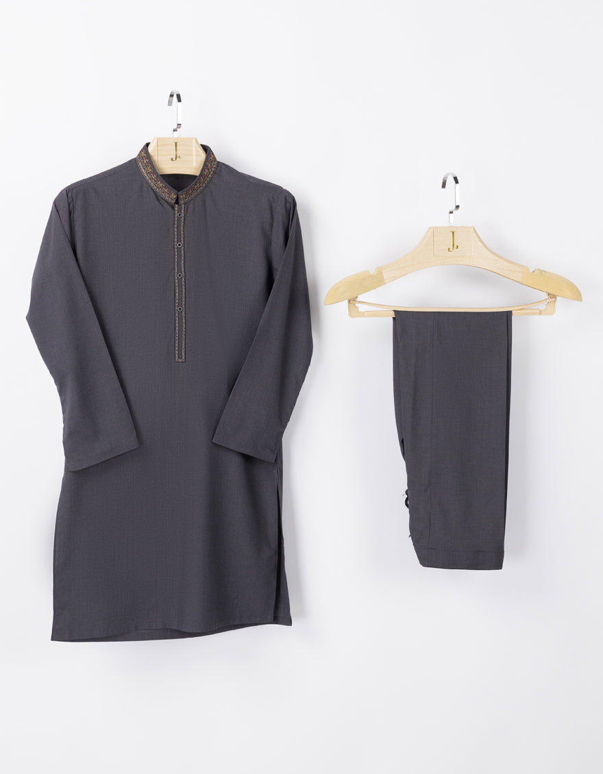 Blended Graphite Grey Shalwar Kameez - J. Junaid Jamshed