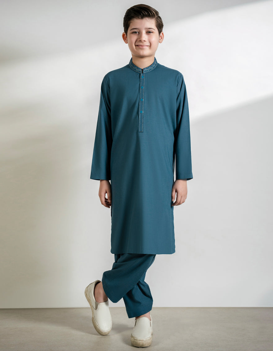 Blended Teal Blue Shalwar Kameez - J. Junaid Jamshed