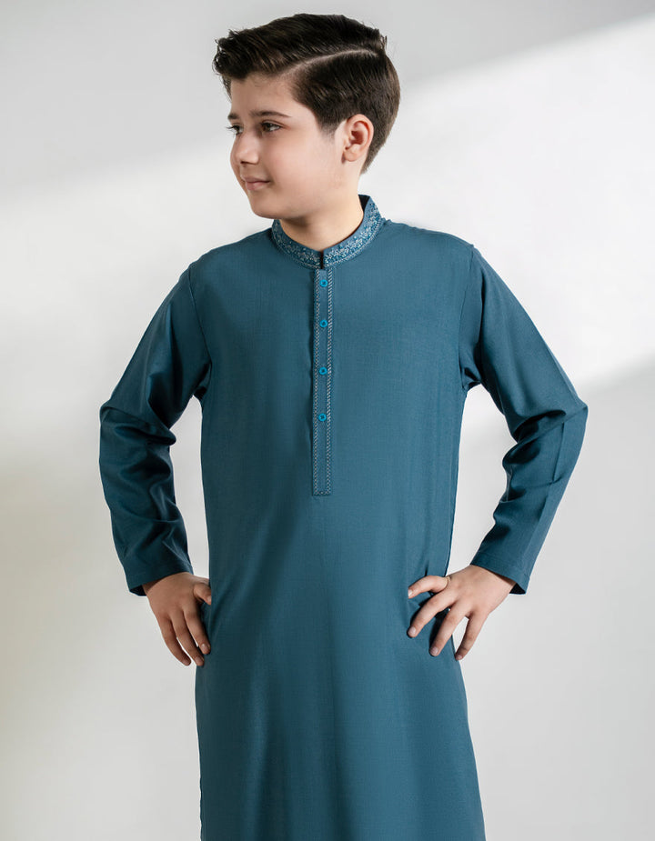 Blended Teal Blue Shalwar Kameez - J. Junaid Jamshed