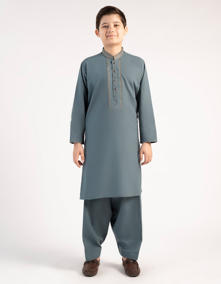 Blended Blue Green Shalwar Kameez- J. Junaid Jamshed