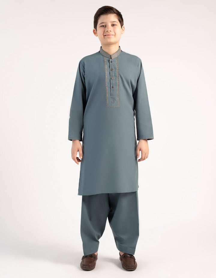 Blended Blue Green Shalwar Kameez- J. Junaid Jamshed