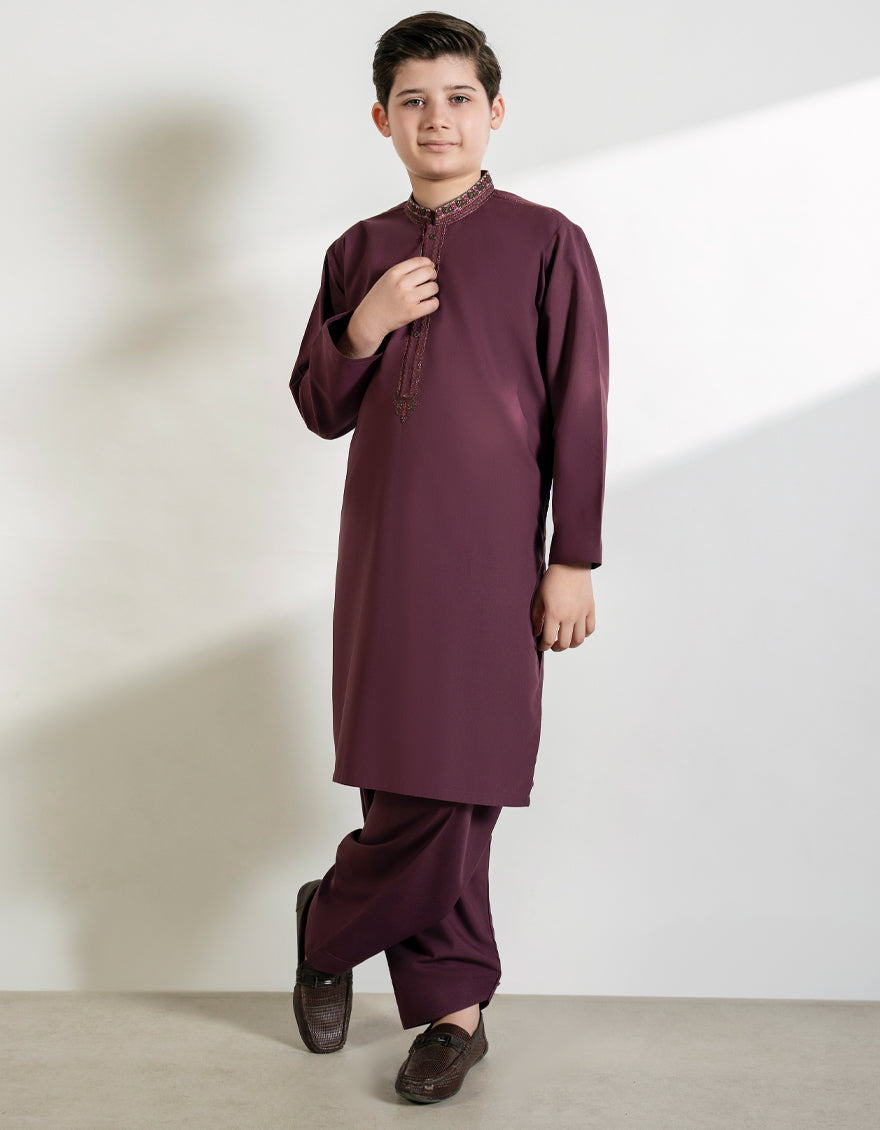 Blended Burgundy Shalwar Kameez - J. Junaid Jamshed