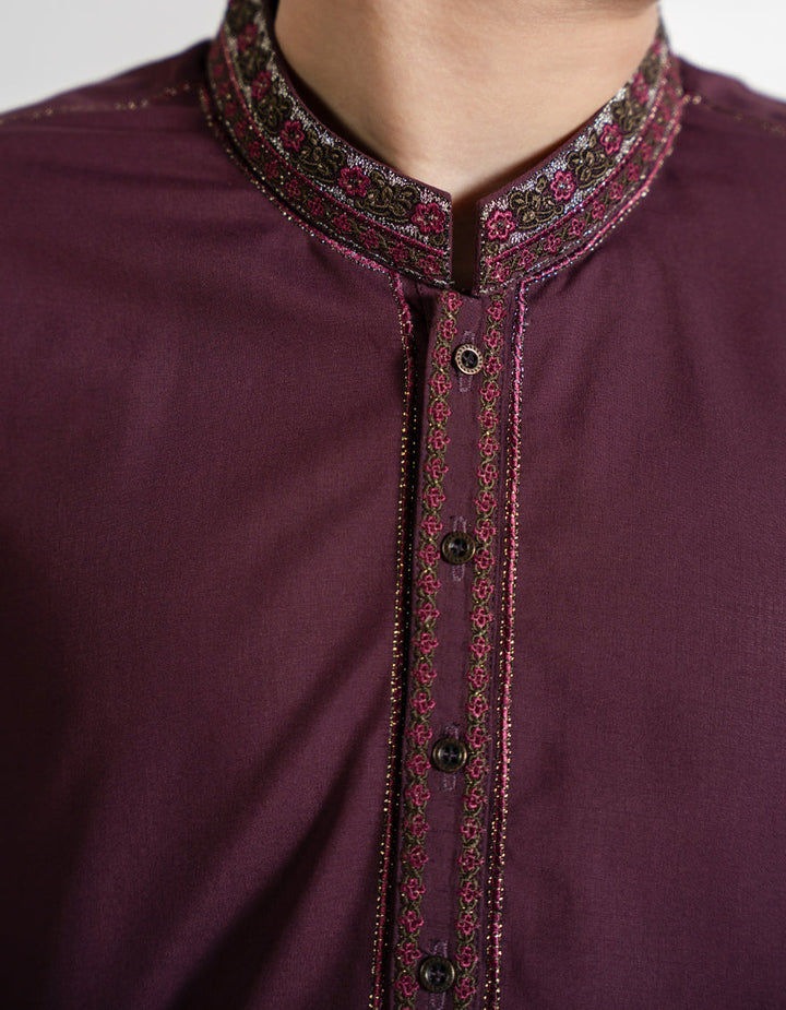 Blended Burgundy Shalwar Kameez - J. Junaid Jamshed
