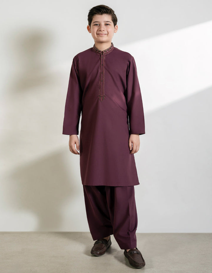 Blended Burgundy Shalwar Kameez - J. Junaid Jamshed