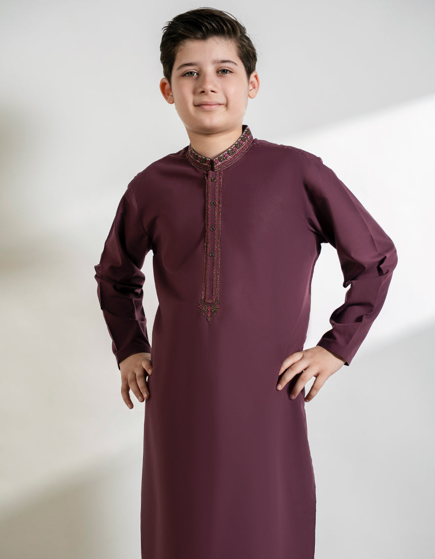 Blended Burgundy Shalwar Kameez - J. Junaid Jamshed