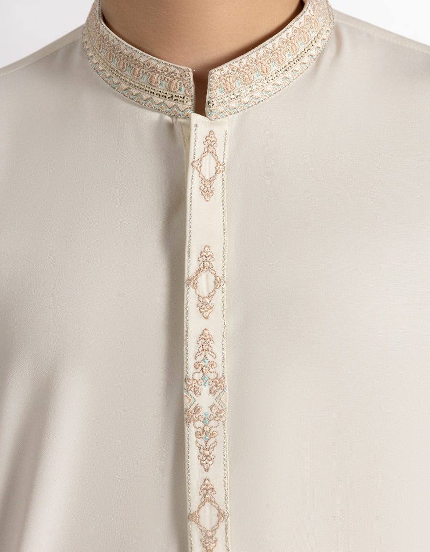 Blended Cream Shalwar Kameez - J. Junaid Jamshed