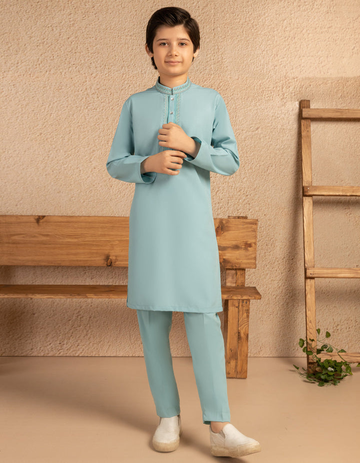 Polyester Sky Blue Kurta Trouser - J. Junaid Jamshed