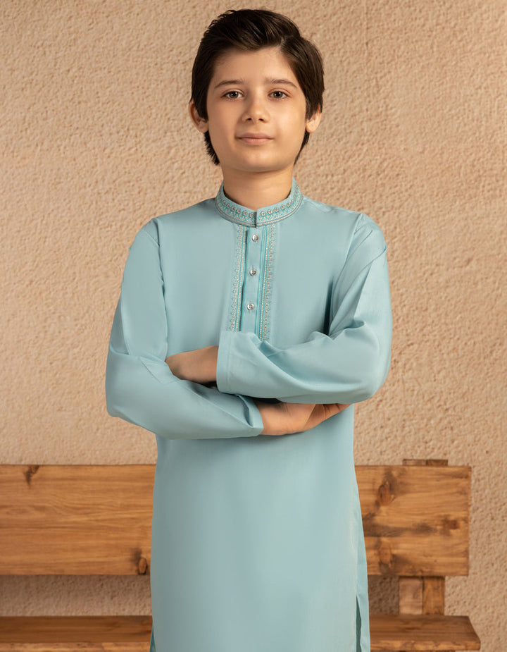 Polyester Sky Blue Kurta Trouser - J. Junaid Jamshed