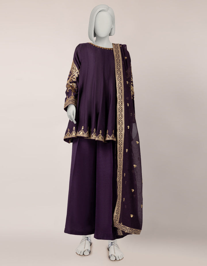 Cotton Net Purple Stitched Suit - J. Junaid Jamshed