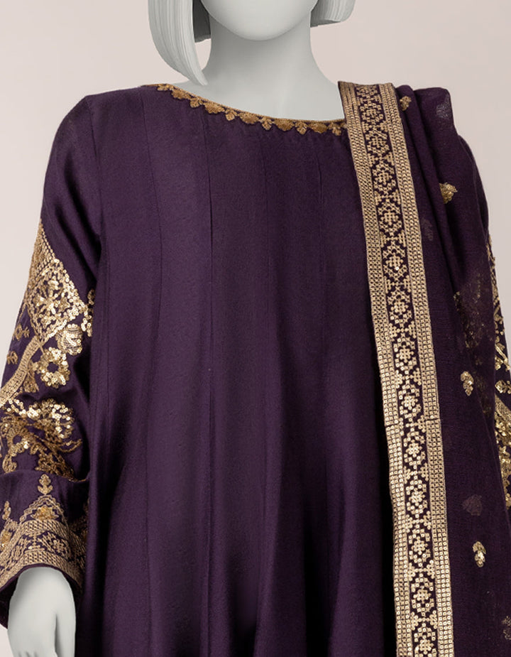 Cotton Net Purple Stitched Suit - J. Junaid Jamshed