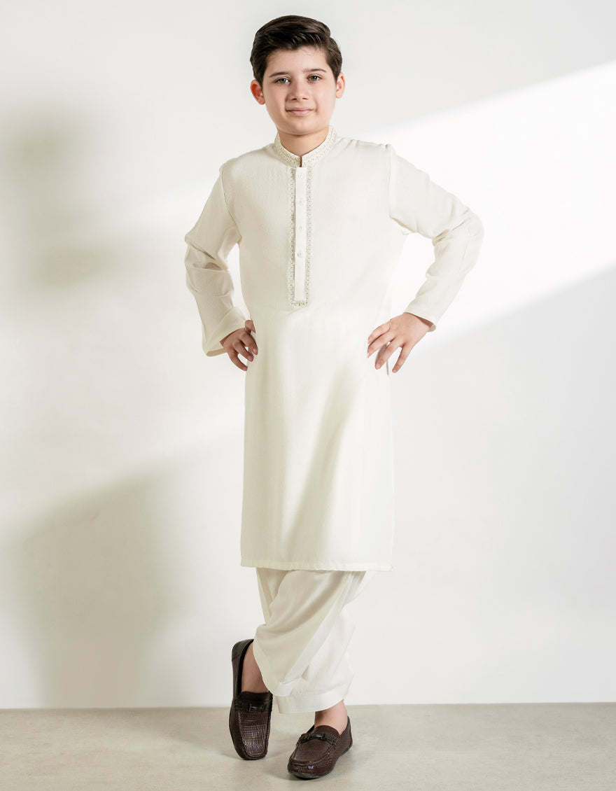 Blended Off White Shalwar Kameez - J. Junaid Jamshed