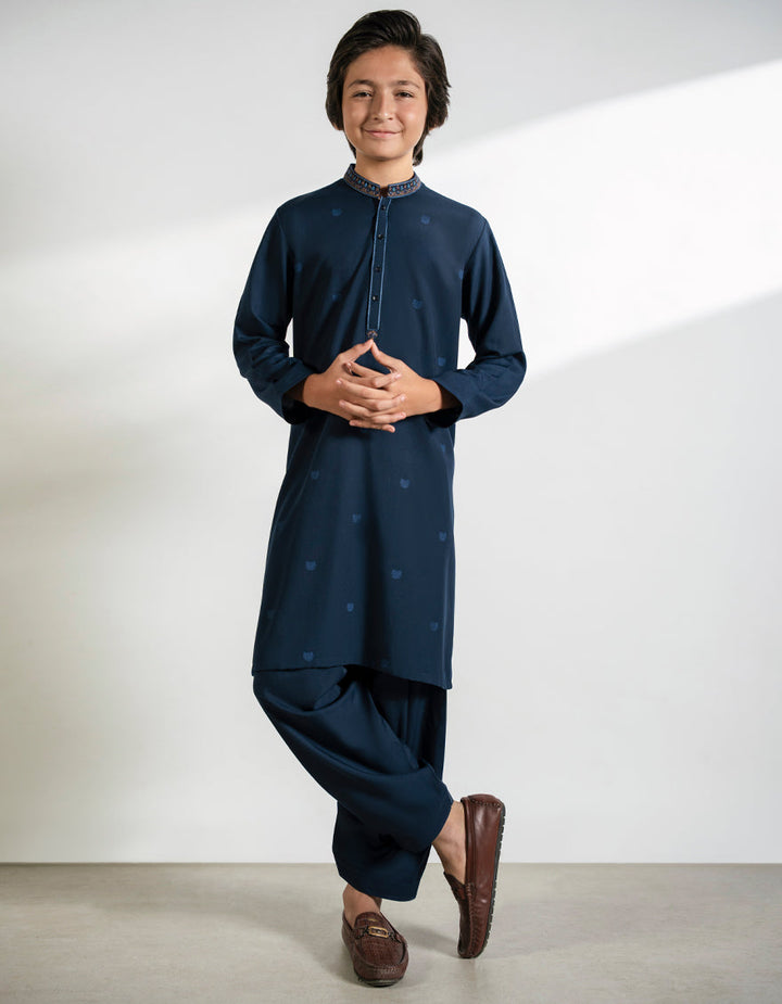 Blended Navy Blue Shalwar Kameez - J. Junaid Jamshed
