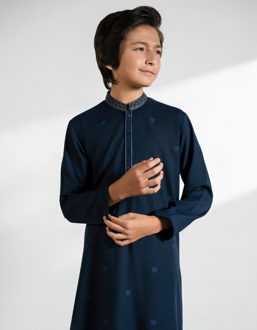 Blended Navy Blue Shalwar Kameez - J. Junaid Jamshed