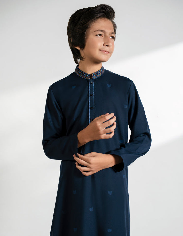 Blended Navy Blue Shalwar Kameez - J. Junaid Jamshed