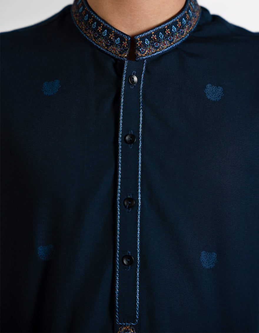 Blended Navy Blue Shalwar Kameez - J. Junaid Jamshed