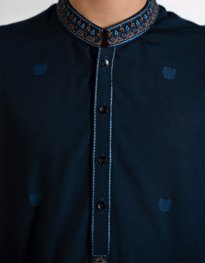 Blended Navy Blue Shalwar Kameez - J. Junaid Jamshed