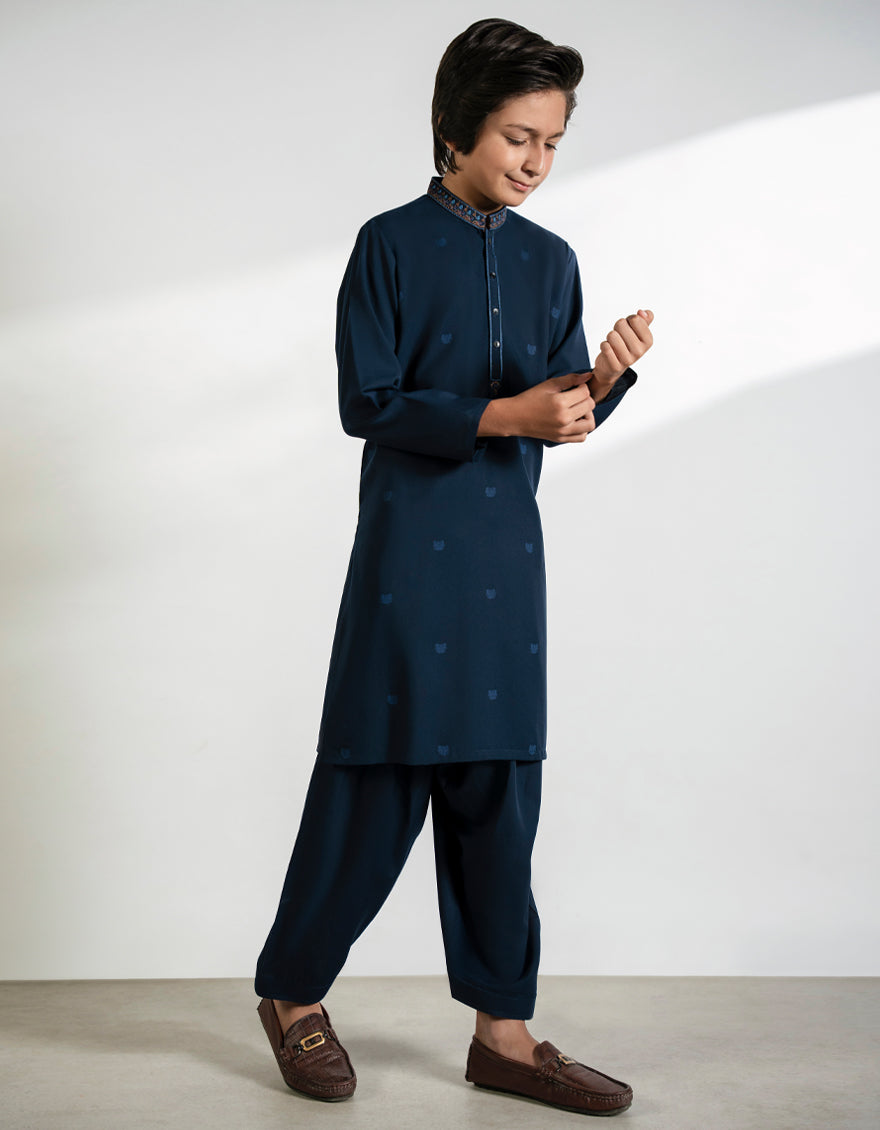 Blended Navy Blue Shalwar Kameez - J. Junaid Jamshed