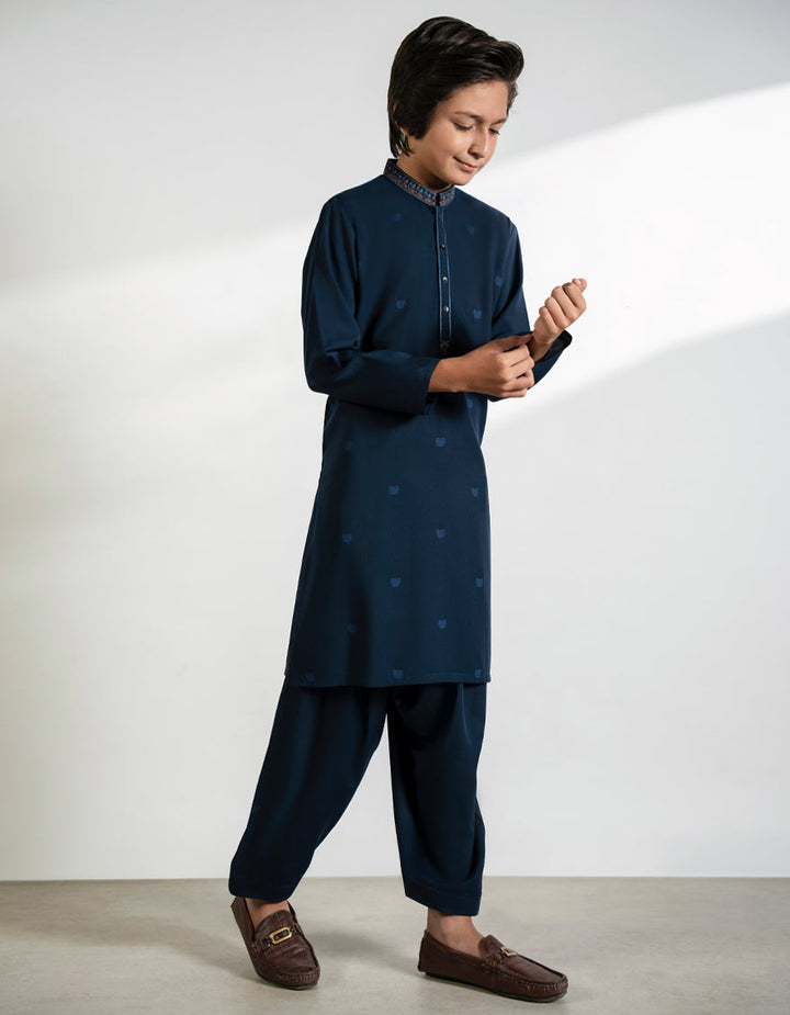Blended Navy Blue Shalwar Kameez - J. Junaid Jamshed