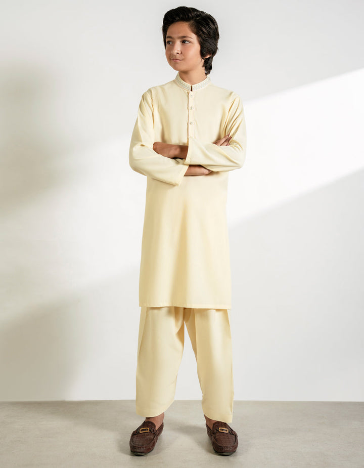 Blended Light Beige Shalwar Kameez - J. Junaid Jamshed