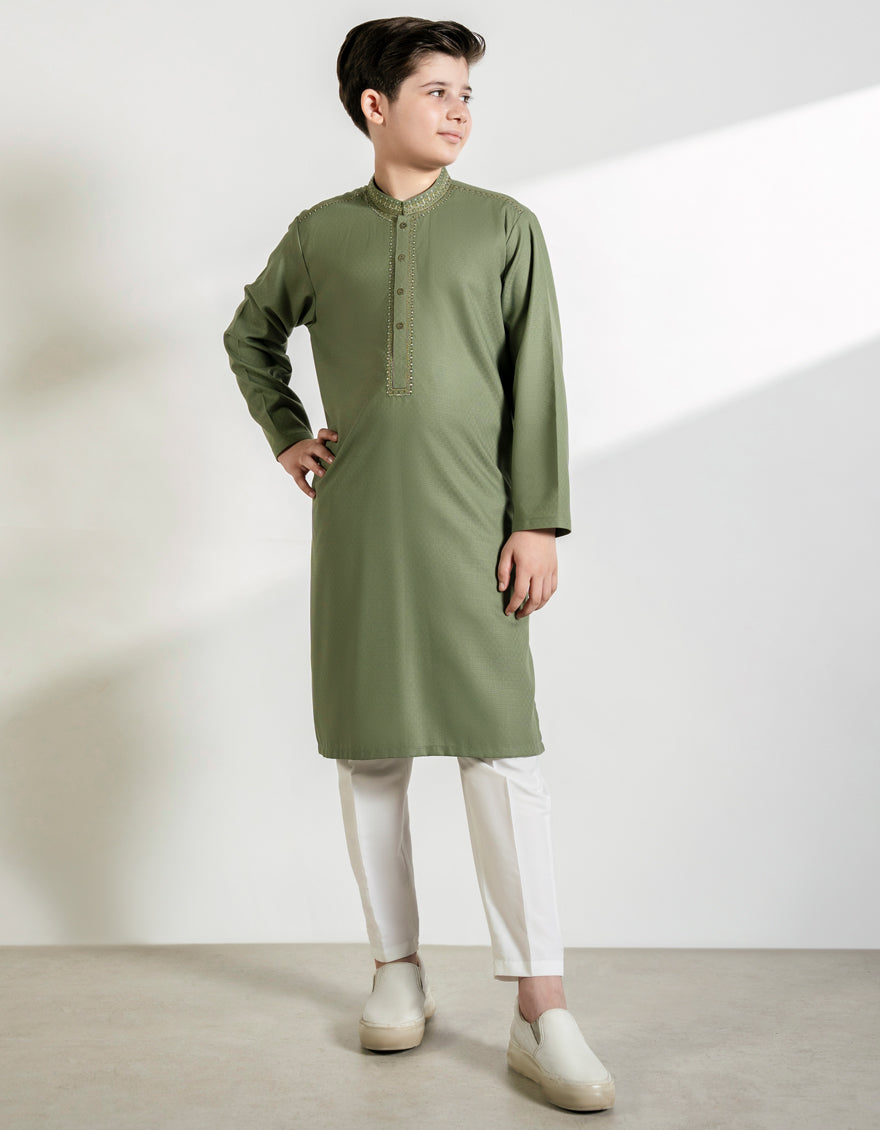 Blended Green Kurta - J. Junaid Jamshed