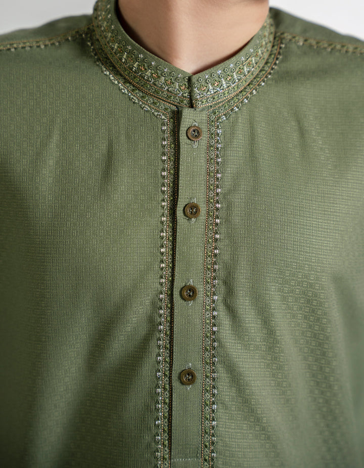 Blended Green Kurta - J. Junaid Jamshed