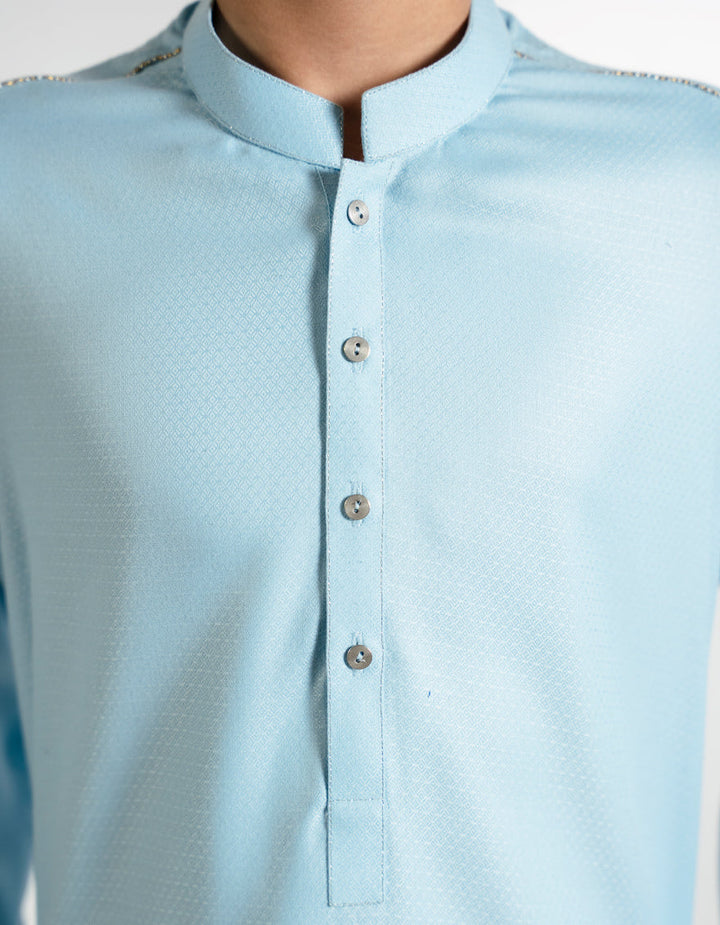 Blended Ice Blue Kurta - J. Junaid Jamshed