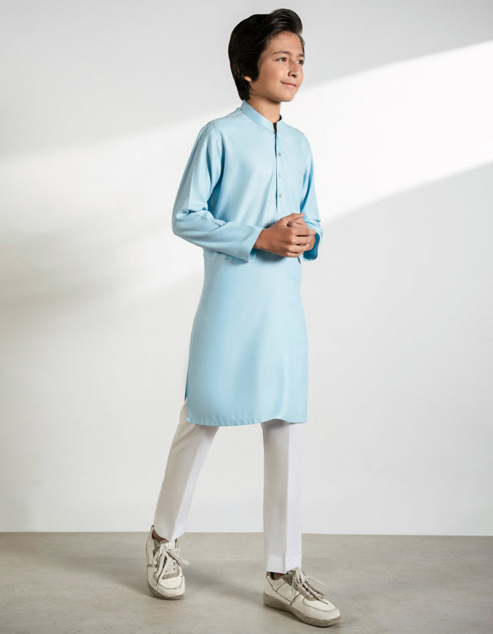 Blended Ice Blue Kurta - J. Junaid Jamshed