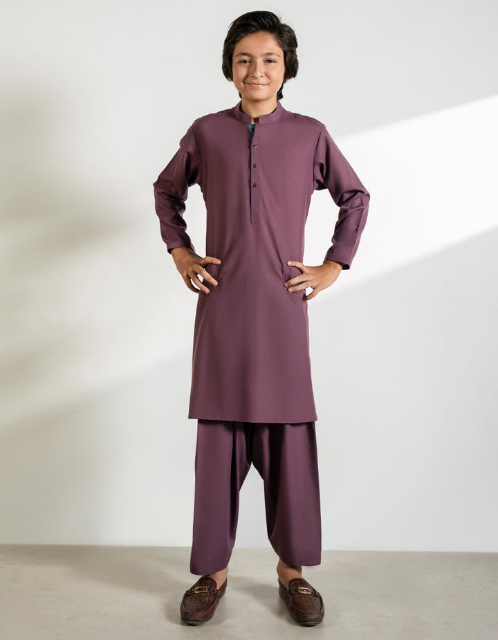 Polyester Plum Shalwar Kameez - J. Junaid Jamshed