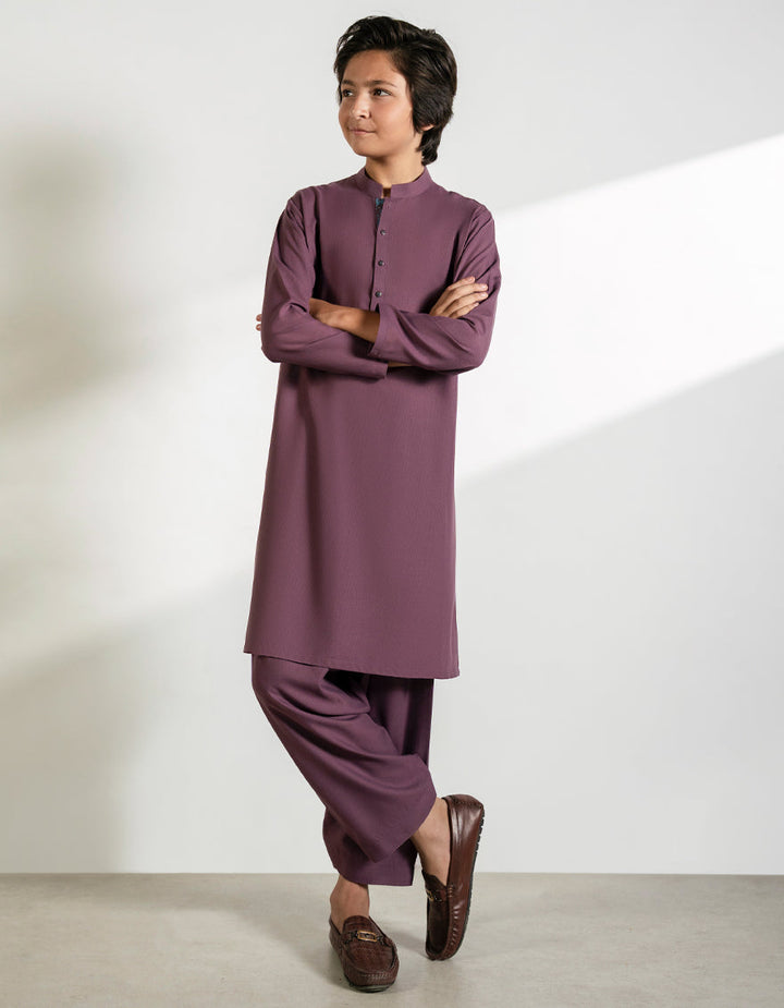 Polyester Plum Shalwar Kameez - J. Junaid Jamshed