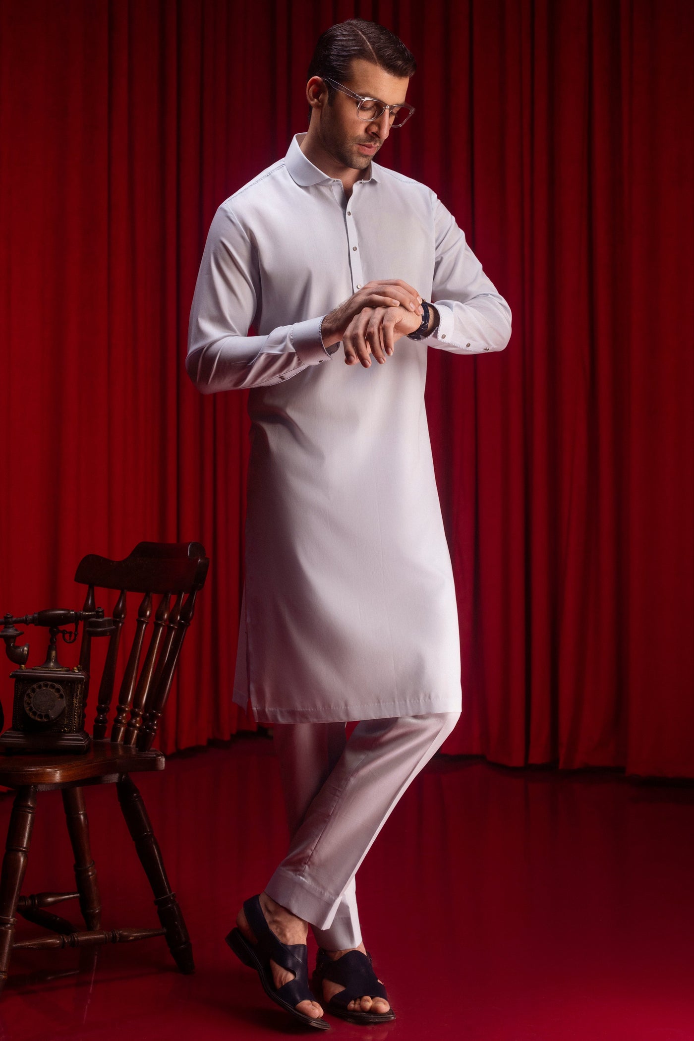 Cotton Sky Blue Kurta Trouser - J. Junaid Jamshed