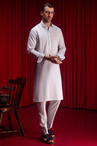 Cotton Sky Blue Kurta Trouser - J. Junaid Jamshed