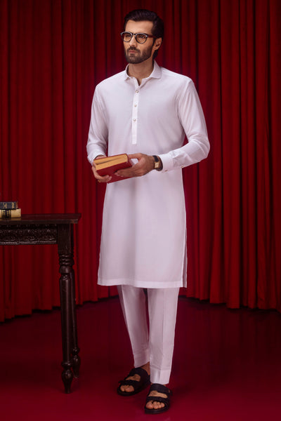 Cotton White Kurta Trouser - J. Junaid Jamshed