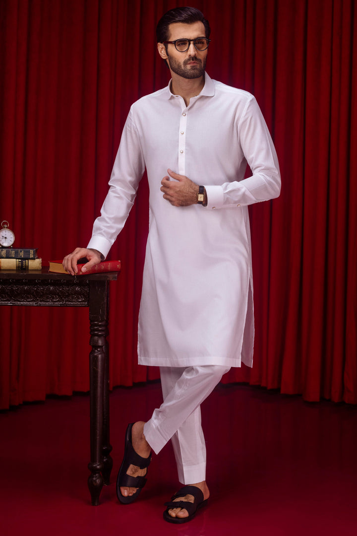 Cotton White Kurta Trouser - J. Junaid Jamshed