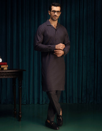 Cotton Charcoal Kurta Trouser - J. Junaid Jamshed