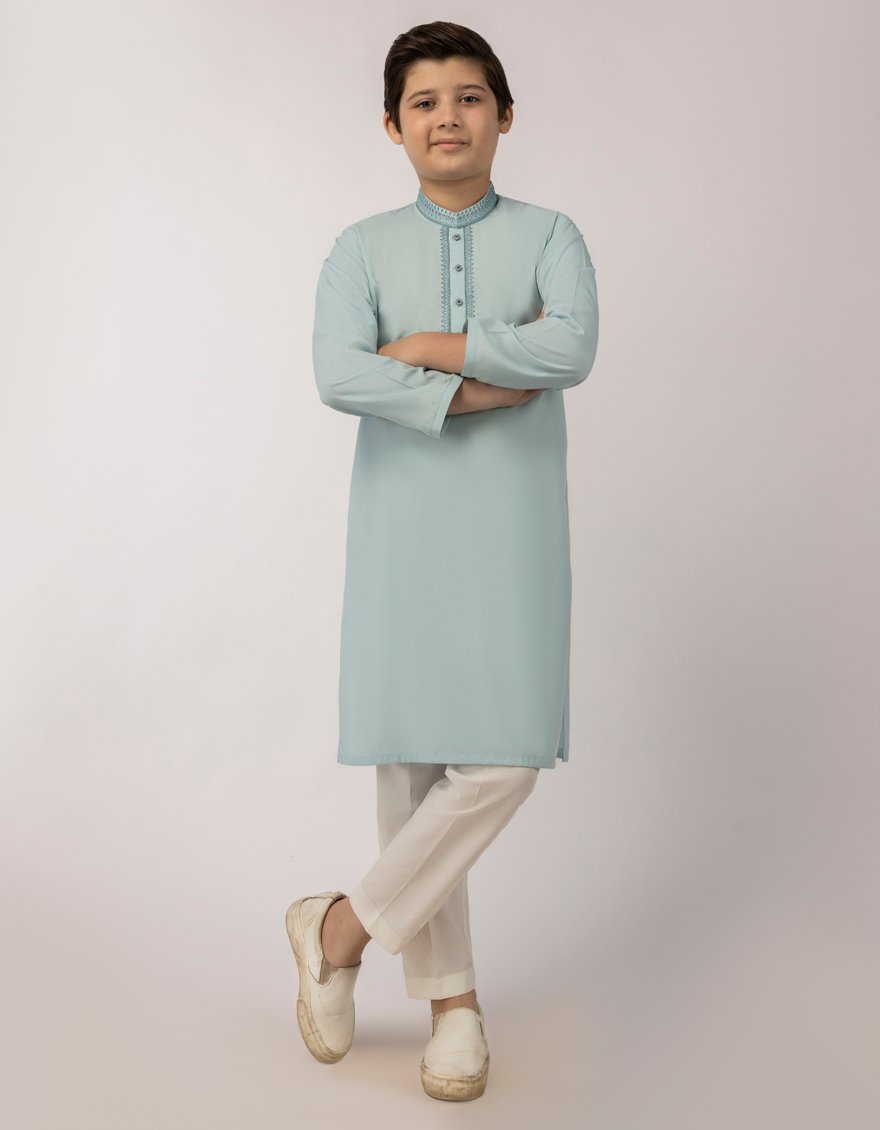 Blended Sky Blue Kurta - J. Junaid Jamshed