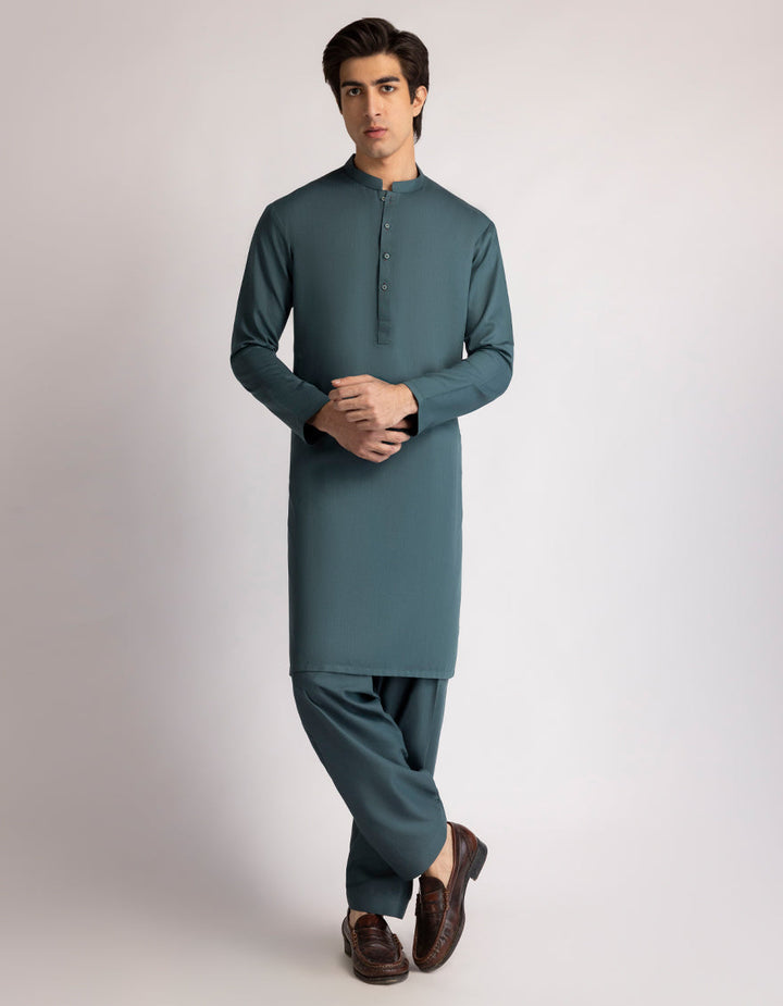 Blended Deep Green Shalwar Kameez - J. Junaid Jamshed