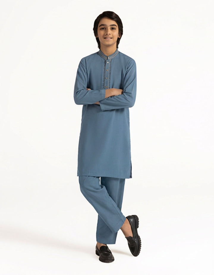 Blended Light Blue Kurta Trouser - J. Junaid Jamshed