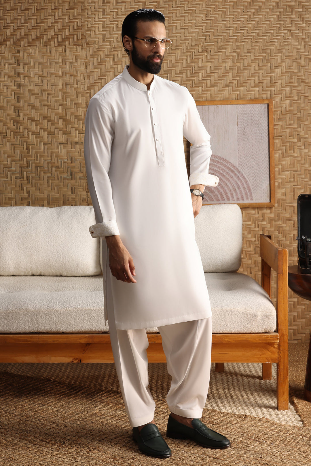 Blended White Shalwar Kameez - J. Junaid Jamshed