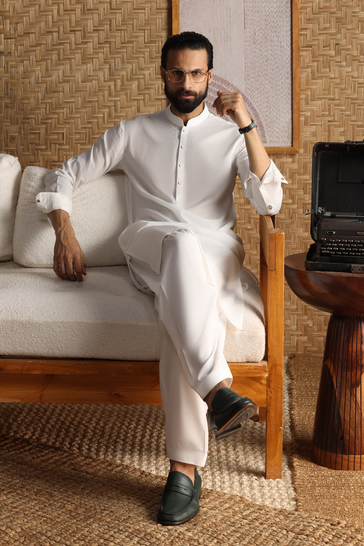 Blended White Shalwar Kameez - J. Junaid Jamshed
